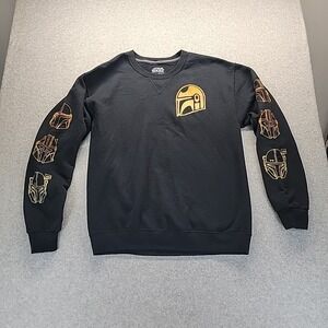 Star Wars The Mandalorian Helmets Sweatshirt Black Pullover Crew‎ Neck